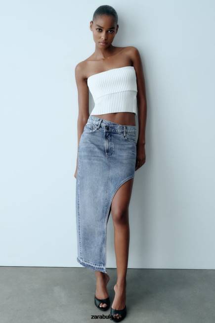 Zara облекло 66FT702 Жени zw разкроена дънкова пола средно синьо