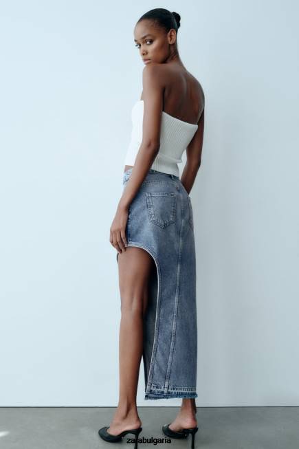 Zara облекло 66FT702 Жени zw разкроена дънкова пола средно синьо