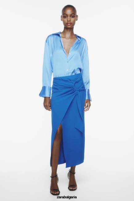 Zara облекло 66FT703 Жени миди пола с къдрици кобалт