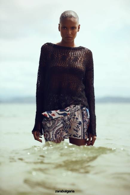 Zara облекло 66FT714 Жени мини пола с ресни синьо/бяло