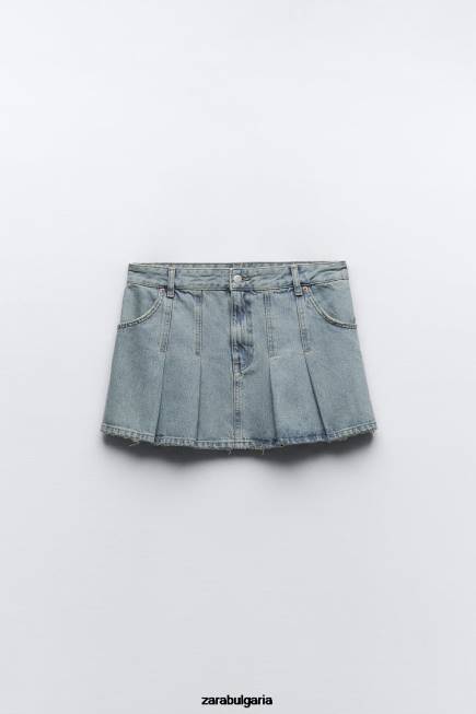 Zara облекло 66FT716 Жени плисирана trf дънкова пола син