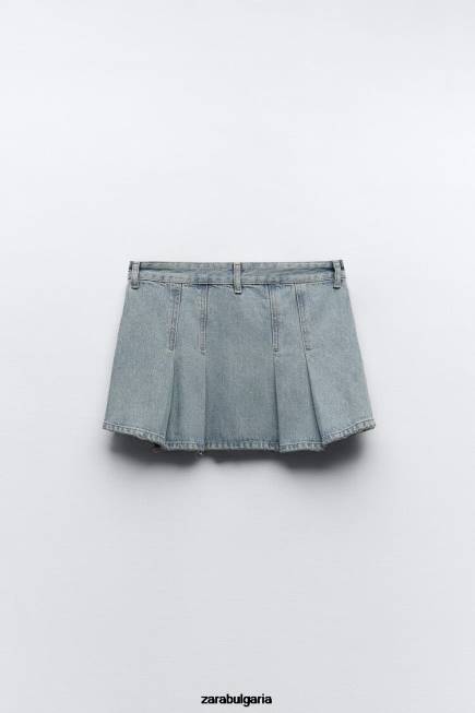 Zara облекло 66FT716 Жени плисирана trf дънкова пола син