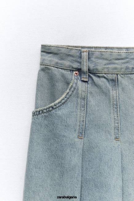 Zara облекло 66FT716 Жени плисирана trf дънкова пола син