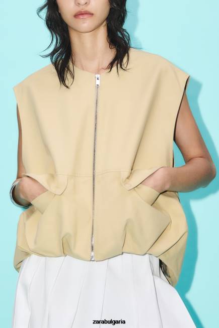 Zara облекло 66FT718 Жени плисирана миди пола екрю