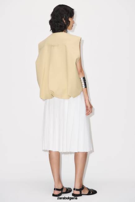 Zara облекло 66FT718 Жени плисирана миди пола екрю