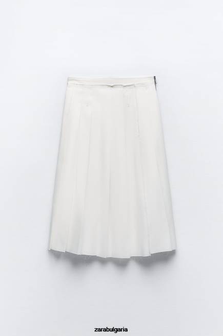 Zara облекло 66FT718 Жени плисирана миди пола екрю