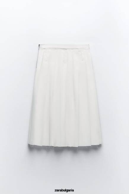 Zara облекло 66FT718 Жени плисирана миди пола екрю