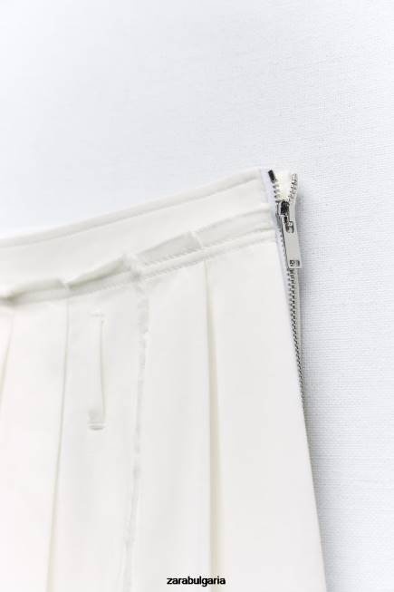 Zara облекло 66FT718 Жени плисирана миди пола екрю