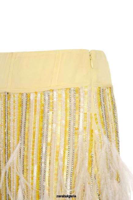 Zara облекло 66FT722 Жени лимитирана серия на кристална пола с пера жълто