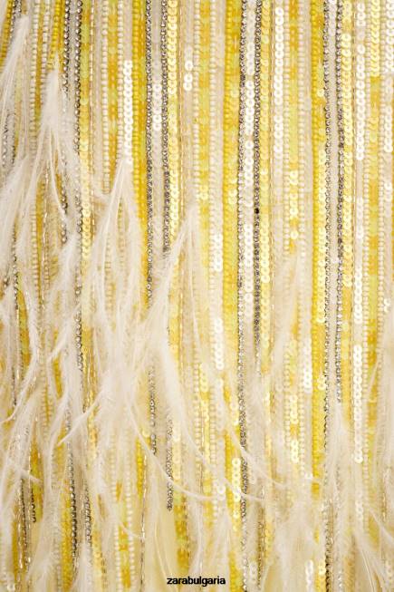 Zara облекло 66FT722 Жени лимитирана серия на кристална пола с пера жълто