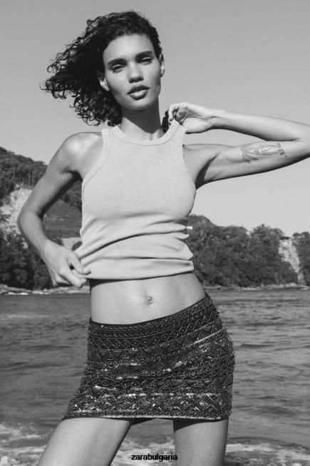 Zara облекло 66FT725 Жени мини пола с пайети черен