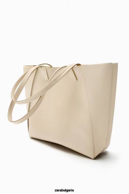 Zara аксесоари 66FT746 Жени голяма чанта с отделения екрю
