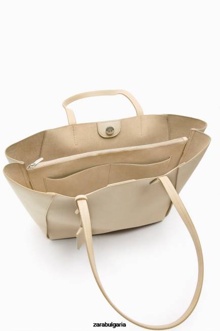 Zara аксесоари 66FT746 Жени голяма чанта с отделения екрю