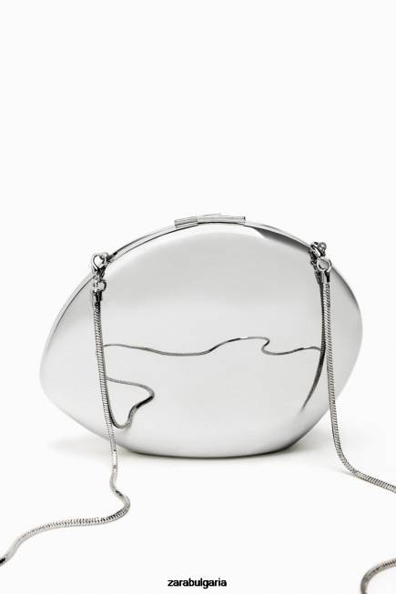 Zara аксесоари 66FT748 Жени чанта метална кутия сребро