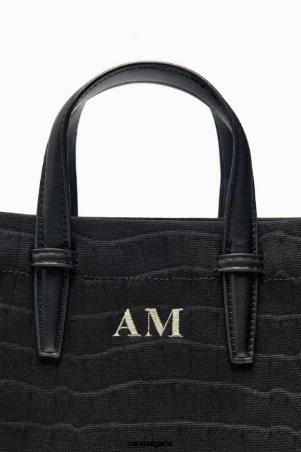 Zara аксесоари 66FT750 Жени макет крокодилна мини чанта черен