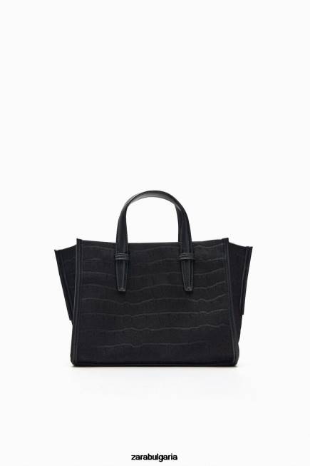 Zara аксесоари 66FT750 Жени макет крокодилна мини чанта черен