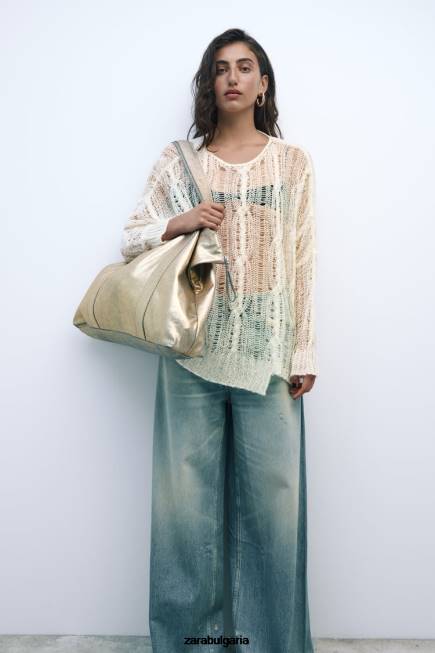 Zara аксесоари 66FT940 Жени чанта от метален плат златист