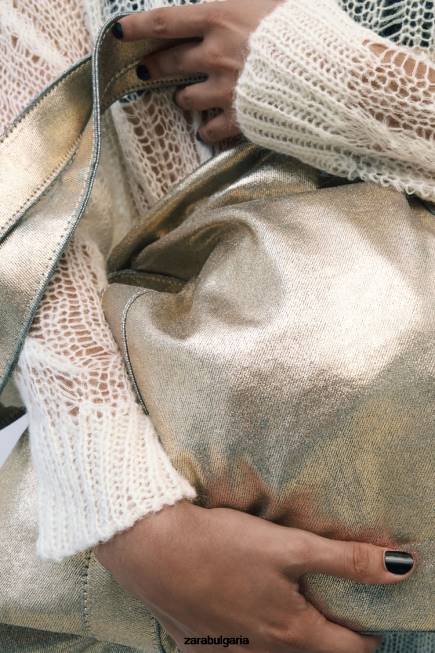 Zara аксесоари 66FT940 Жени чанта от метален плат златист