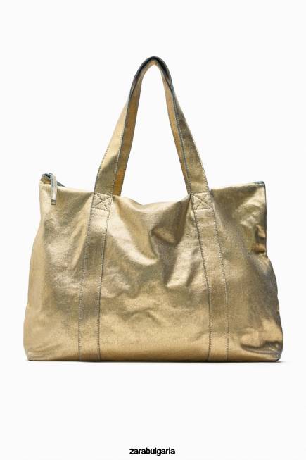 Zara аксесоари 66FT940 Жени чанта от метален плат златист