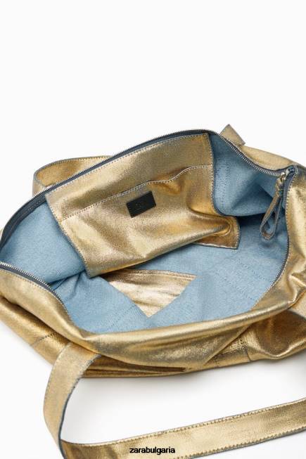 Zara аксесоари 66FT940 Жени чанта от метален плат златист