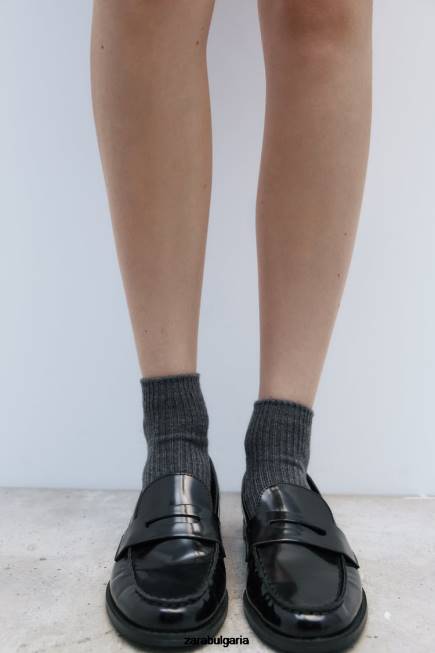 Zara аксесоари 66FT759 Жени оребрени чорапи до глезена антрацитно сиво