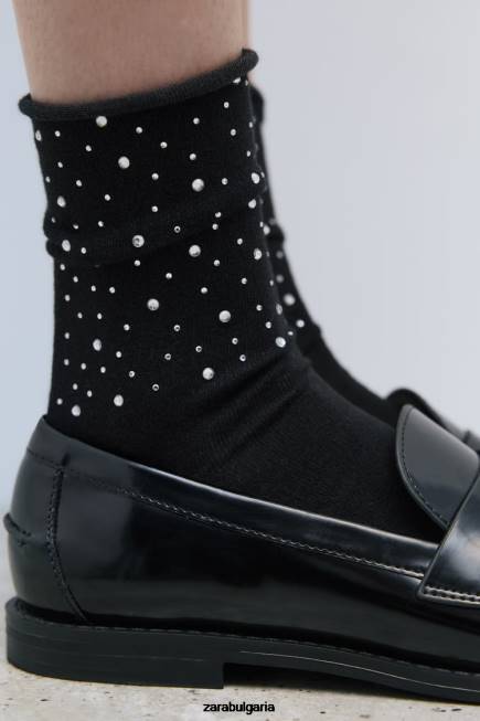 Zara аксесоари 66FT761 Жени къси чорапи с кристали сребро