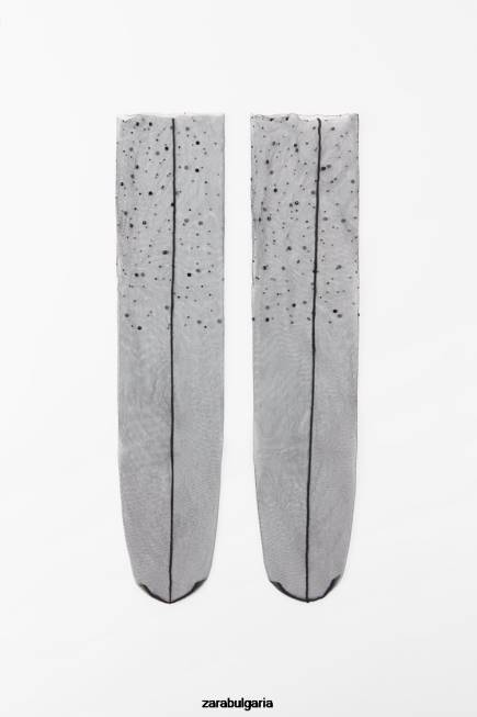 Zara аксесоари 66FT762 Жени блестящи чорапи от тюл черен