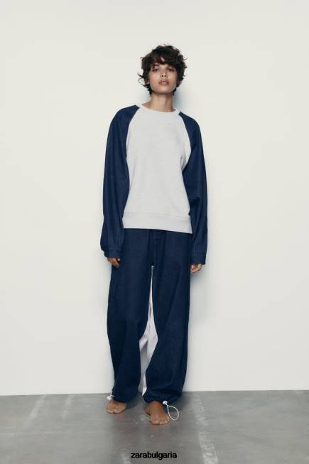 Zara облекло 66FT917 Жени комбиниран дънков суичър сиво/синьо