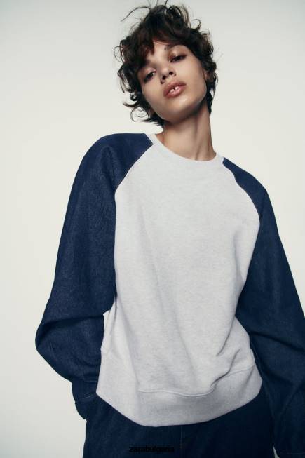 Zara облекло 66FT917 Жени комбиниран дънков суичър сиво/синьо