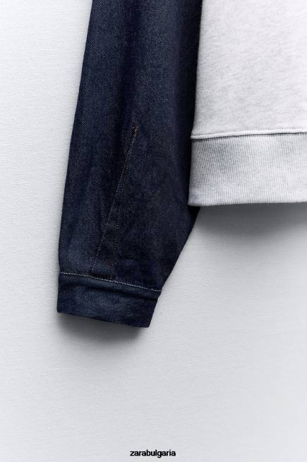 Zara облекло 66FT917 Жени комбиниран дънков суичър сиво/синьо