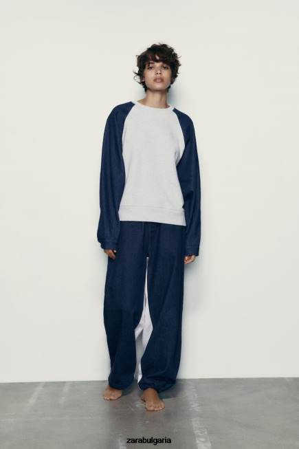 Zara облекло 66FT918 Жени контрастни дънкови джогинг панталони сиво/синьо