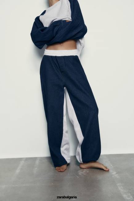Zara облекло 66FT918 Жени контрастни дънкови джогинг панталони сиво/синьо