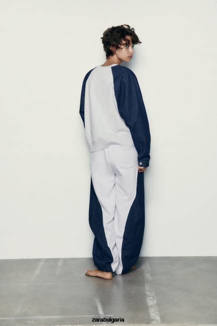 Zara облекло 66FT918 Жени контрастни дънкови джогинг панталони сиво/синьо