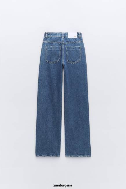 Zara облекло 66FT921 Жени z1975 дънки с пръстени с висока талия и права кройка средно синьо