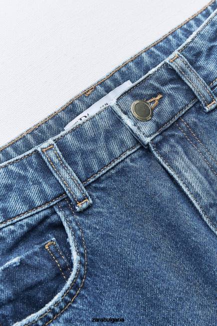 Zara облекло 66FT921 Жени z1975 дънки с пръстени с висока талия и права кройка средно синьо