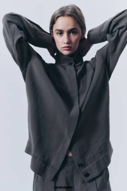 Zara облекло 66FT922 Жени плисирана тениска сиво