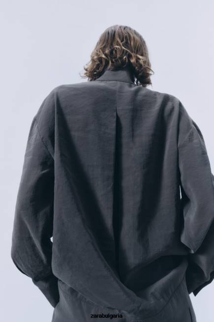 Zara облекло 66FT922 Жени плисирана тениска сиво