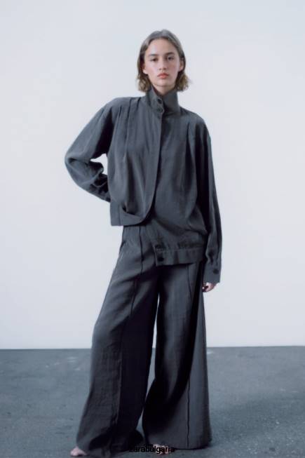 Zara облекло 66FT922 Жени плисирана тениска сиво