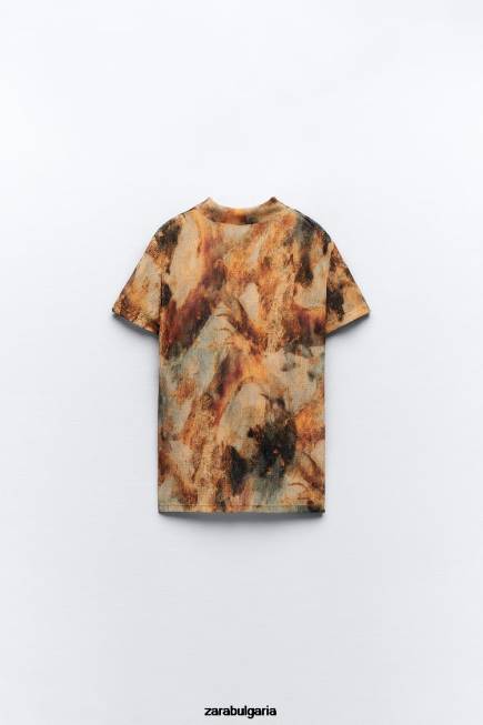 Zara облекло 66FT923 Жени горна част с плисиран принт каки