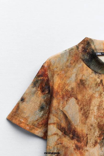 Zara облекло 66FT923 Жени горна част с плисиран принт каки