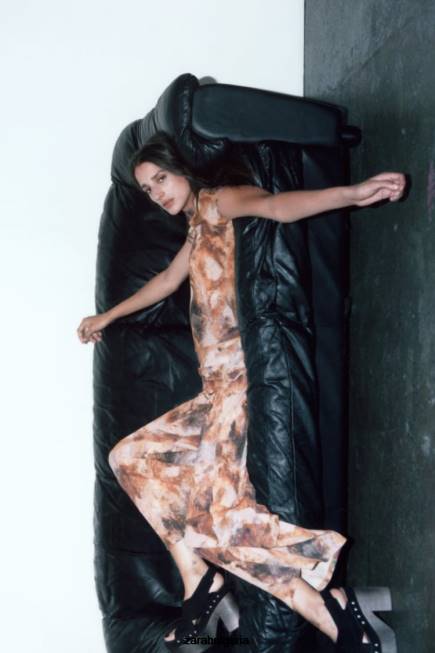 Zara облекло 66FT924 Жени щамповани панталони с плисета каки