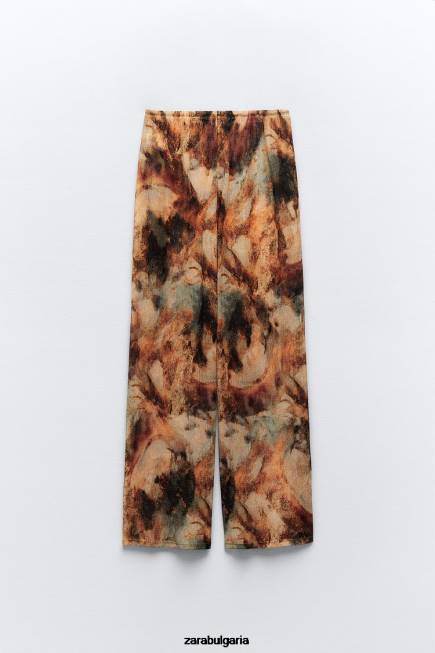 Zara облекло 66FT924 Жени щамповани панталони с плисета каки