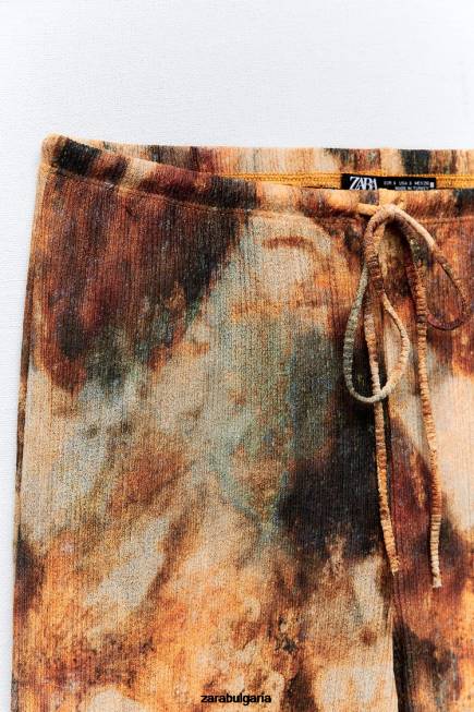 Zara облекло 66FT924 Жени щамповани панталони с плисета каки