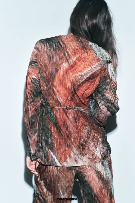 Zara облекло 66FT925 Жени щамповано плисирано кимоно портокали