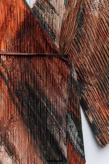 Zara облекло 66FT925 Жени щамповано плисирано кимоно портокали