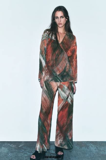 Zara облекло 66FT926 Жени плисирани панталони с щампа портокали