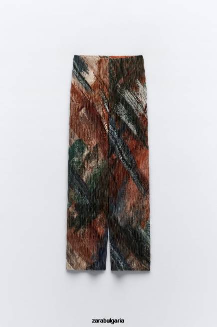 Zara облекло 66FT926 Жени плисирани панталони с щампа портокали