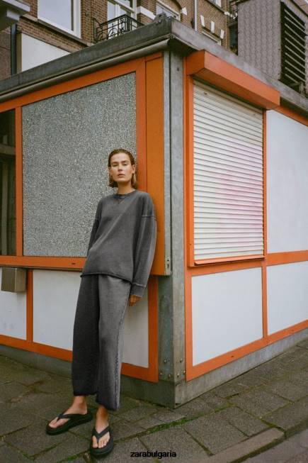 Zara облекло 66FT929 Жени плюшени панталони с изпран ефект синьо/сиво