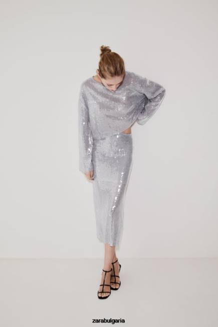 Zara облекло 66FT930 Жени тениска с пайети сиво