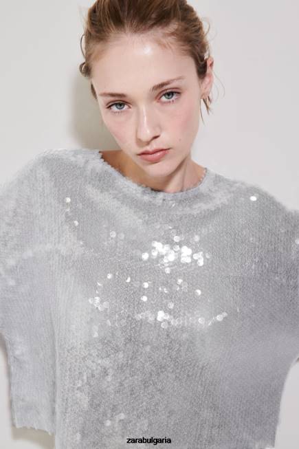 Zara облекло 66FT930 Жени тениска с пайети сиво